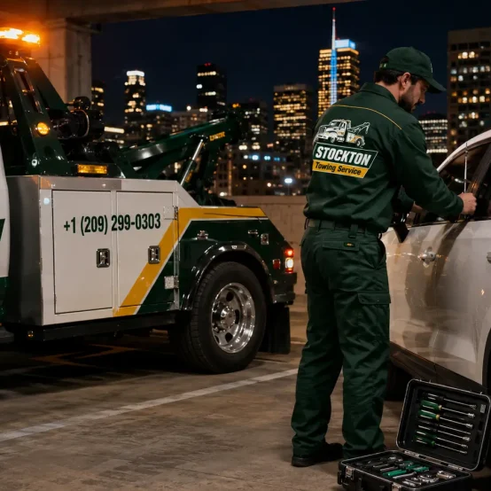 locked out of the pickup car in the parking lot unlock car service by stockton towing service